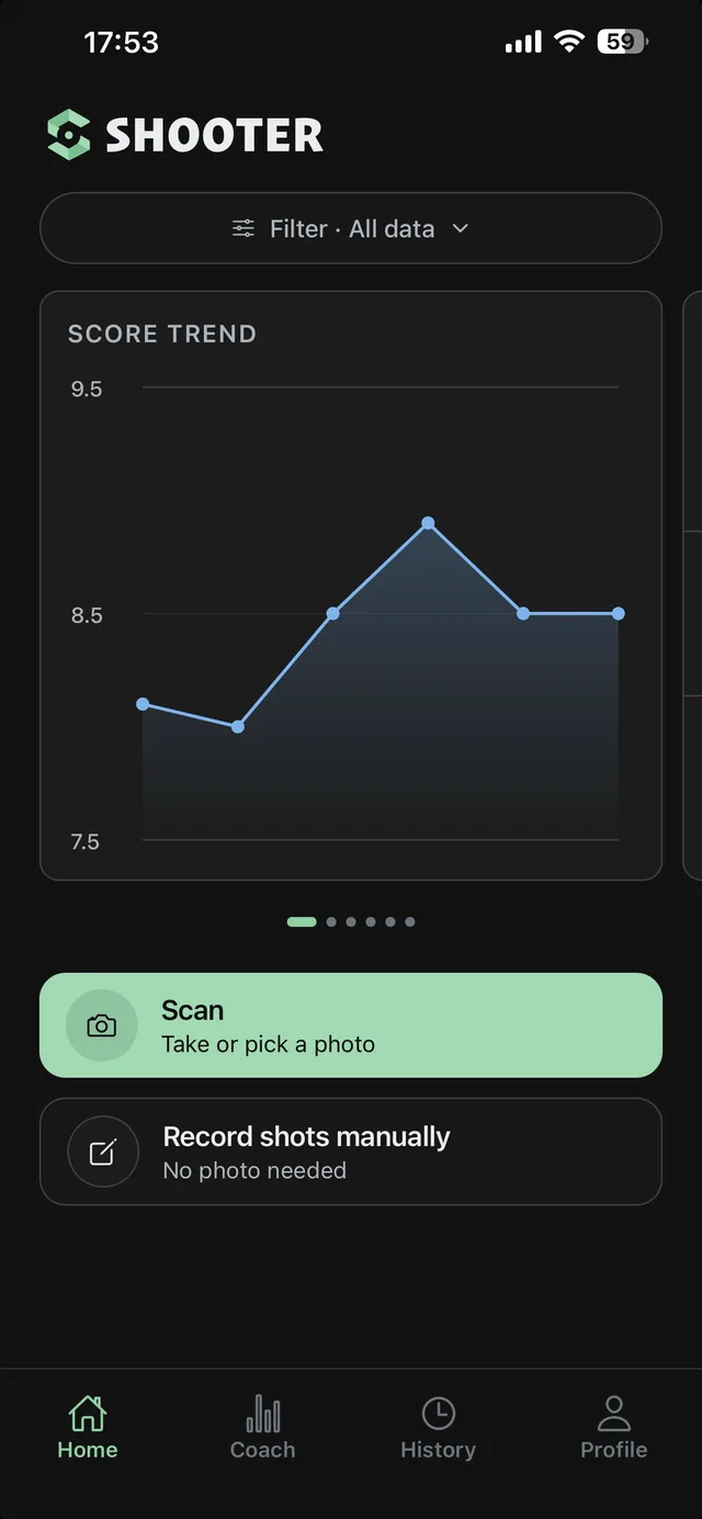 The app’s home screen