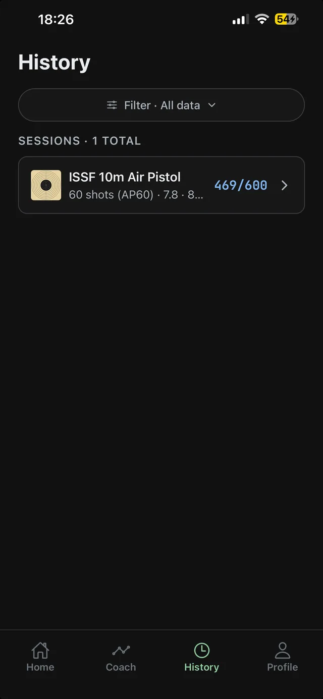 The app’s History screen